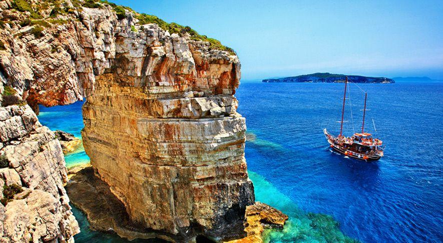 Greek islands with beautiful blue caves 