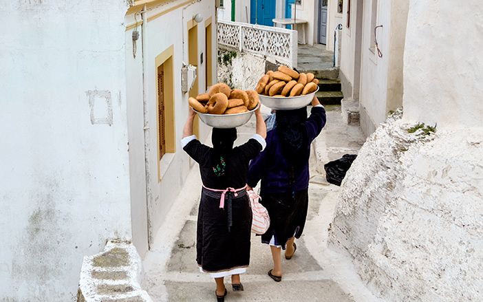 Women in traditional costume in Olympus village in Karpathos