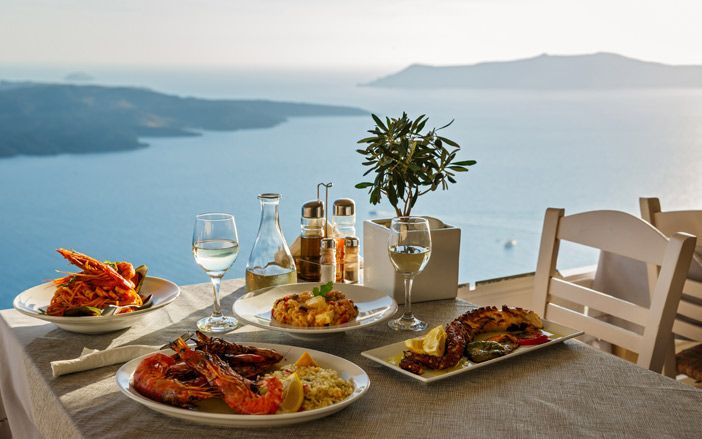 Greek tavern in Santorini with amazing sea view