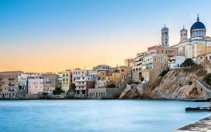 Beautiful town of Syros after the Sunset
