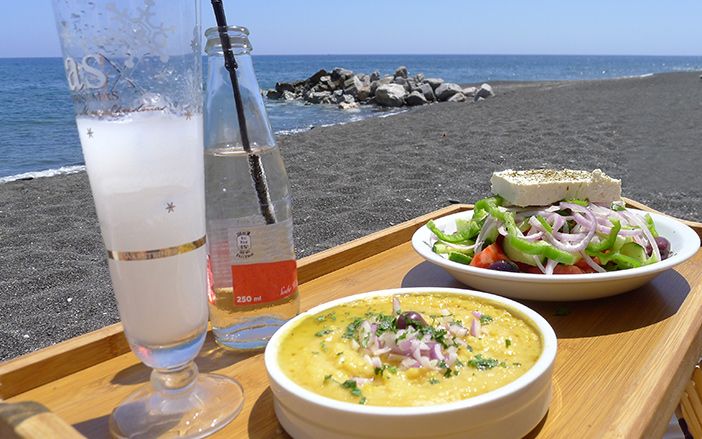 The island's traditional dishes - Santorini fava and salad