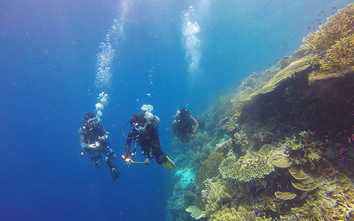 Scuba diving in crystal blue waters