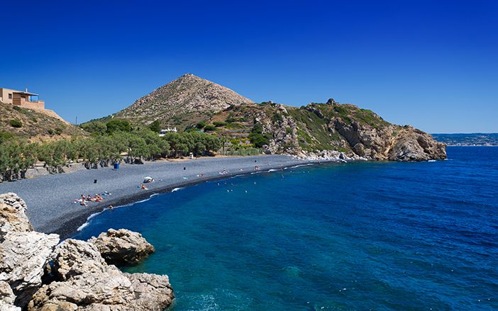 Black stone beach in Chios