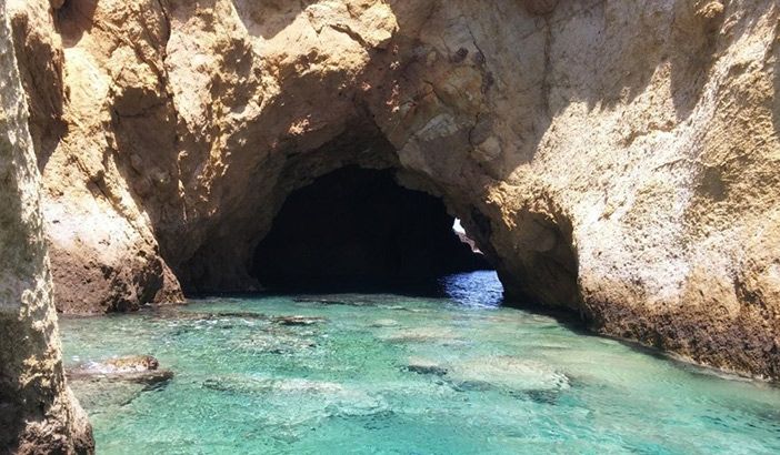Crystal waters in the caves in Kimolos island
