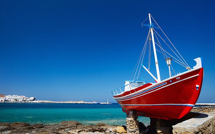Red ship in Mykonos