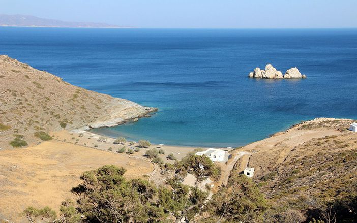 Sikinos beach with sand and blue waters